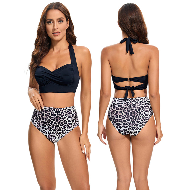 Women's High-Waisted Bikini Set with Padded Top and Leopard Design StylebySassy