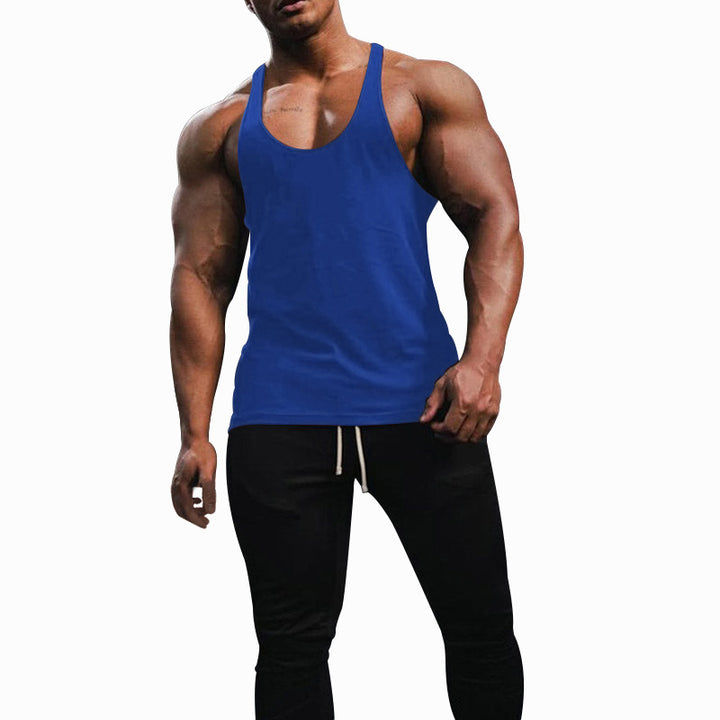 Men's athletic tank top with deep armholes and narrow straps at the back made of cotton stretch StylebySassy
