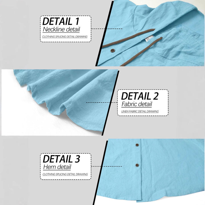 Men's casual hoodie shirt with continuous button placket, decorative drawstring, and relaxed fit StylebySassy