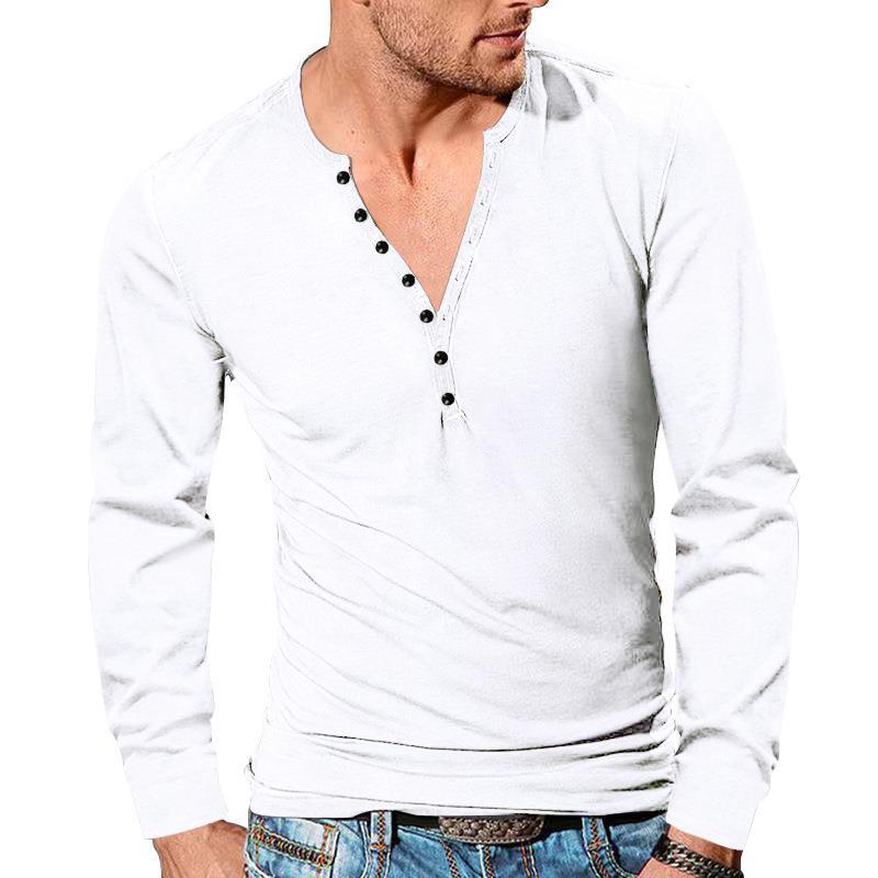 Men's tailored long sleeve Henley shirt with short button placket made of stretch cotton StylebySassy