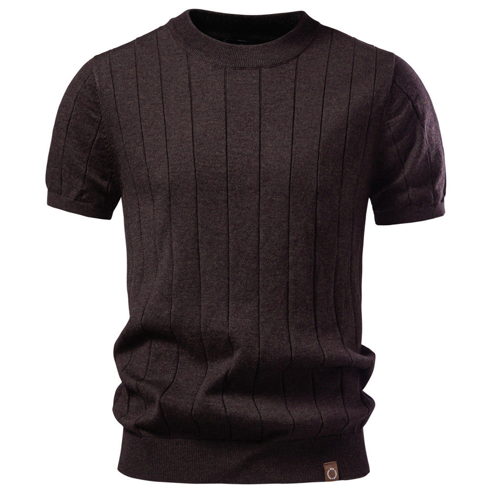 Men's lightweight short-sleeve knit pullover with fine rib structure and round neck StylebySassy