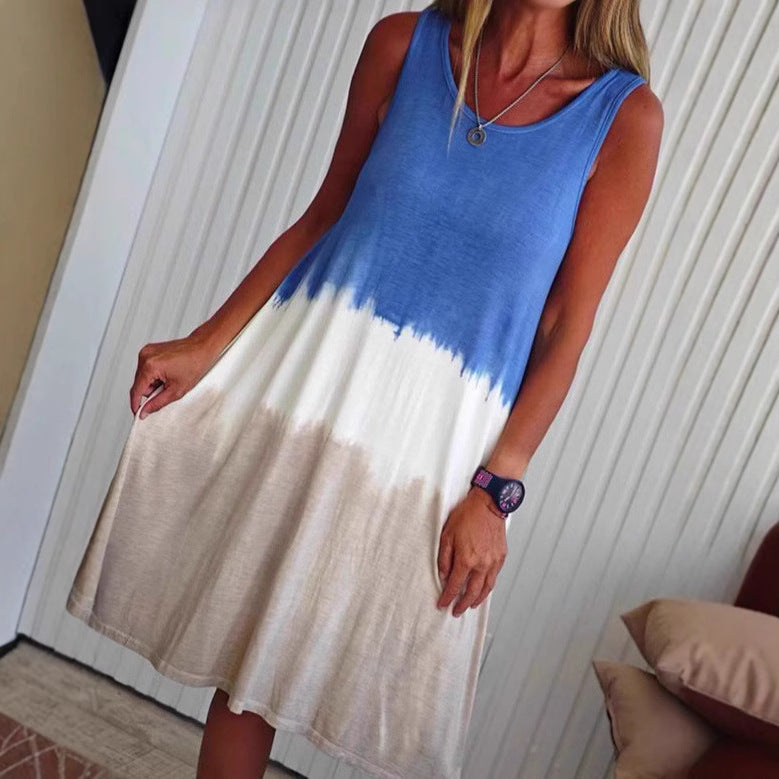 Women's sleeveless swing dress made of soft jersey with flowing color transition and flared silhouette StylebySassy