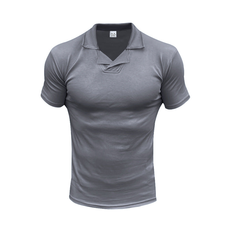 Men's slim fit short sleeve polo with open shirt collar and elastic cotton stretch StylebySassy