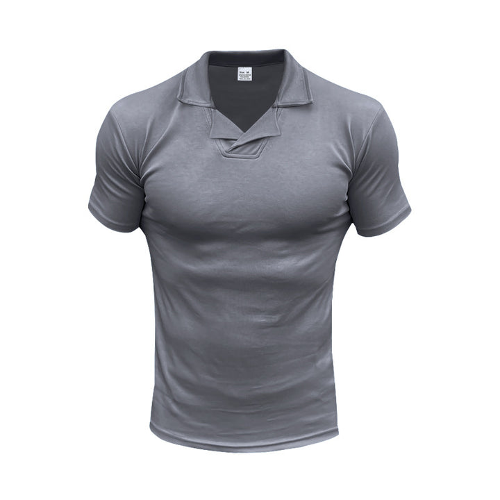Men's slim fit short sleeve polo with open shirt collar and elastic cotton stretch StylebySassy