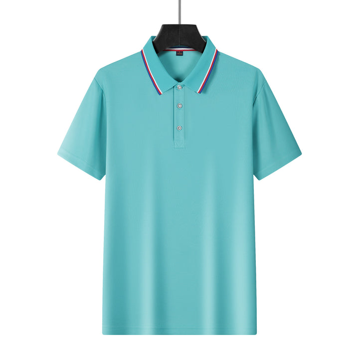 Men's breathable piqué polo with contrast stripes on the collar StylebySassy