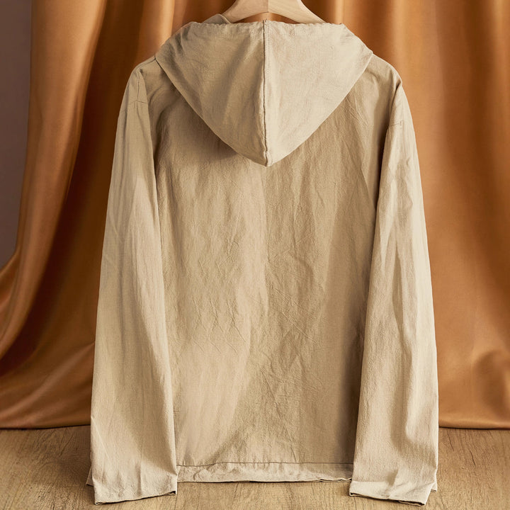 Men's lightweight hoodie jacket with button placket, kangaroo pocket, and drawstring StylebySassy