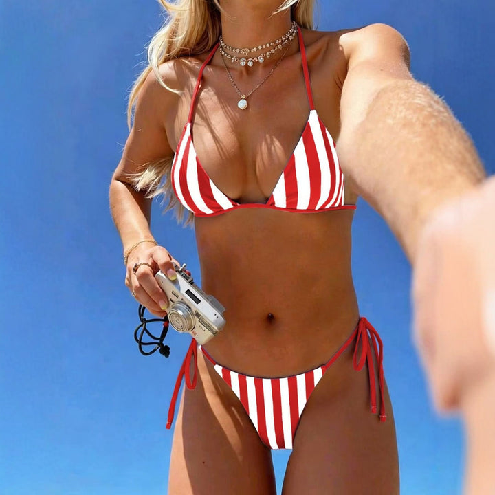 Women's Triangle Bikini with Fashionable Striped Pattern StylebySassy