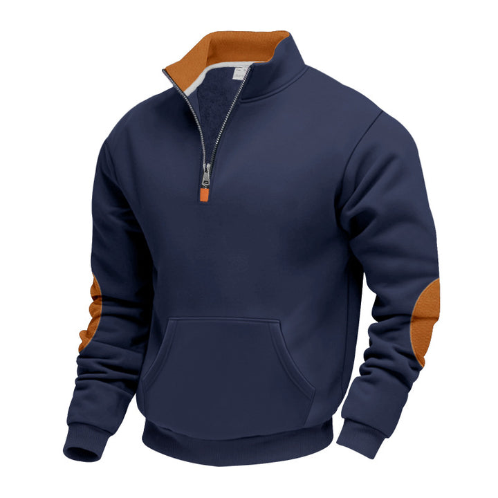 Men's Nano Insulated Half-Zip Pullover with Stand-Up Collar Fleece Lining Kangaroo Pocket and Suede Elbow Patches StylebySassy