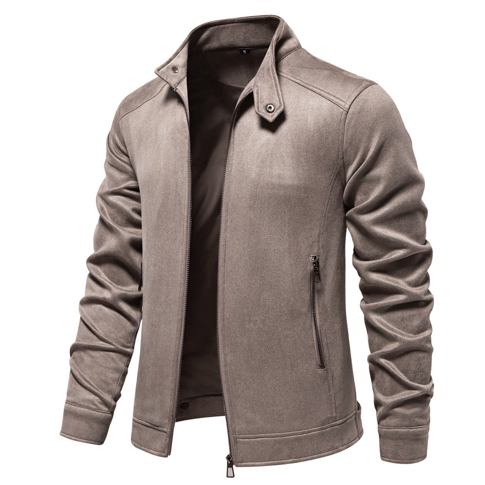 Men's napa suede jacket with stand-up collar, slim fit and zip pockets StylebySassy