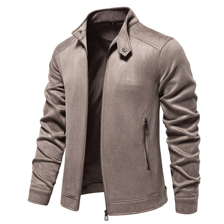 Men's napa suede jacket with stand-up collar, slim fit and zip pockets StylebySassy