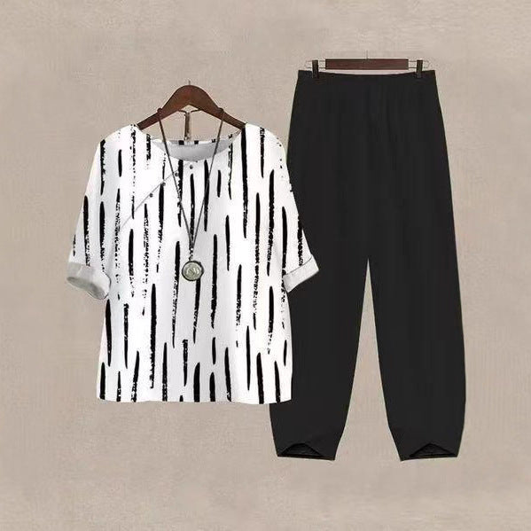 Women's oversized shirt with brushstroke pattern, dropped shoulder and elastic comfort pants with drawstring StylebySassy