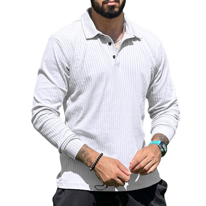 Men's ribbed long-sleeve polo with textured knit and half-button placket StylebySassy