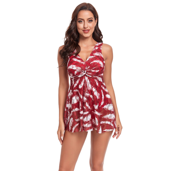 Women's Swim Dress with Floral Design and Elegant V-Neck StylebySassy