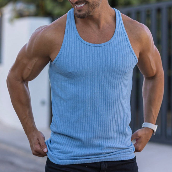 Men's ribbed muscle shirt with U-neck and stretchy cotton blend StylebySassy