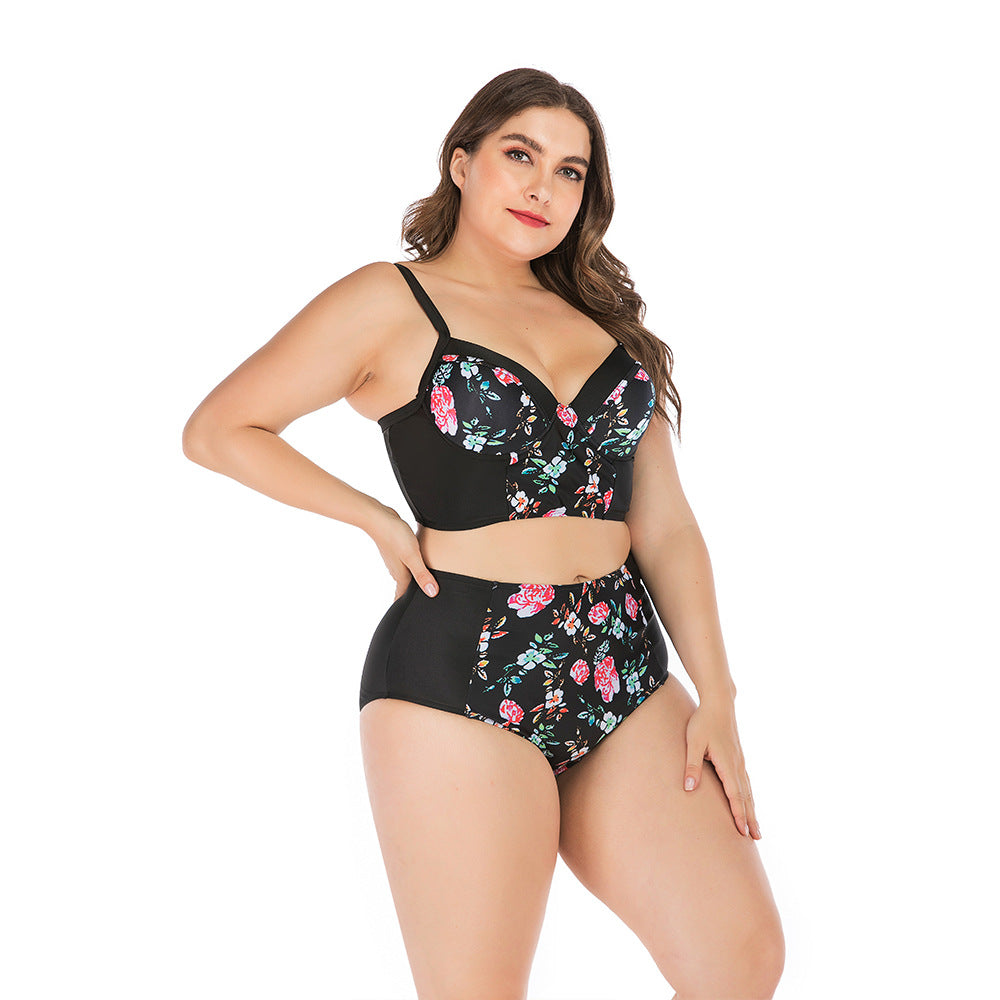 Women's High-Waisted Bikini Set with Floral Top and Supportive Cut StylebySassy