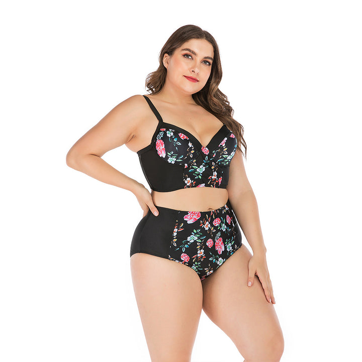 Women's High-Waisted Bikini Set with Floral Top and Supportive Cut StylebySassy