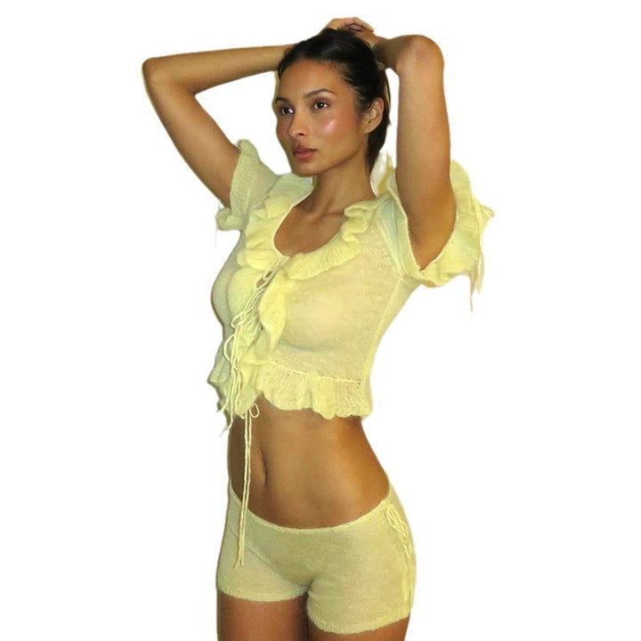 Women's Short Sleeve Lace Top with Ruffles