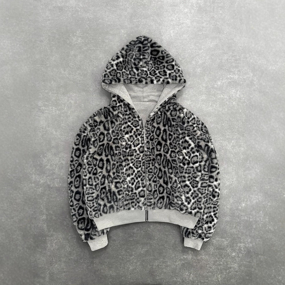 Women's short hooded jacket with faux fur lining, zipper and kangaroo pocket StylebySassy