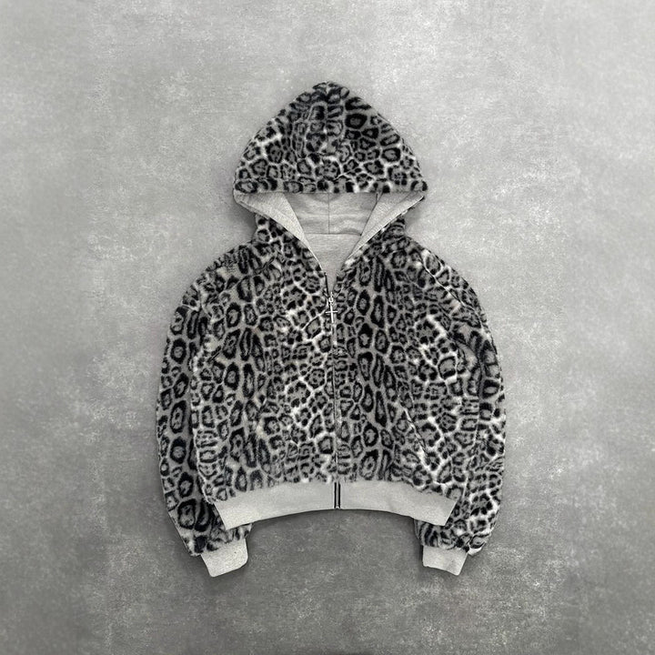 Women's short hooded jacket with faux fur lining, zipper and kangaroo pocket StylebySassy