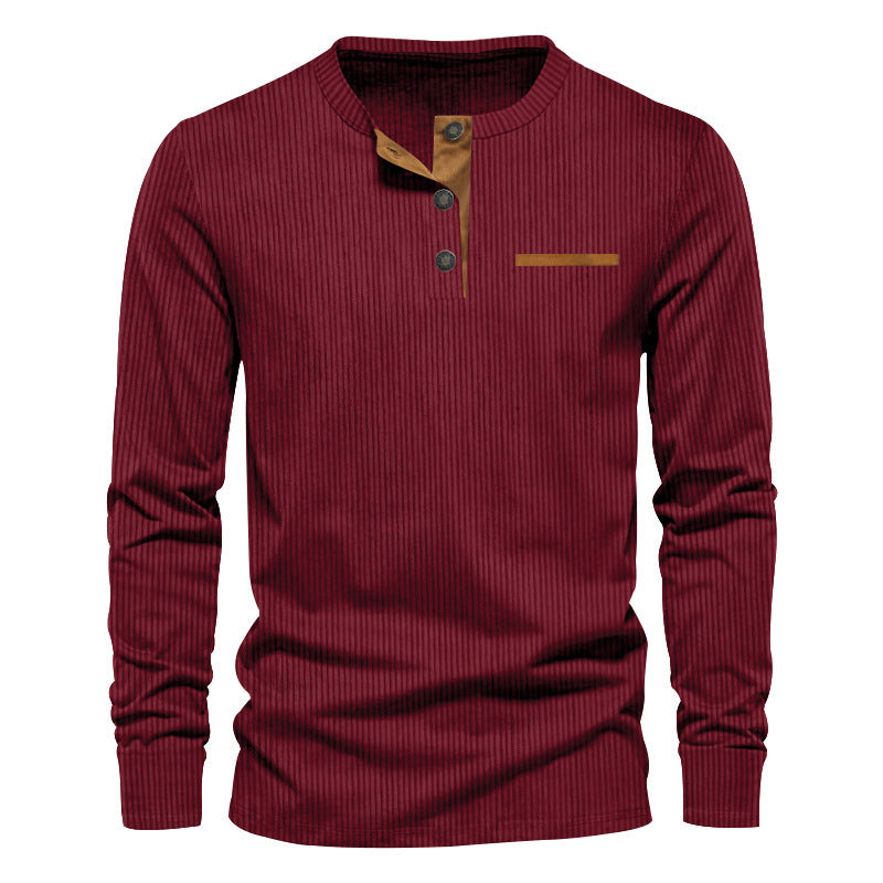 Men's ribbed Henley long sleeve shirt made of cotton blend fitted StylebySassy
