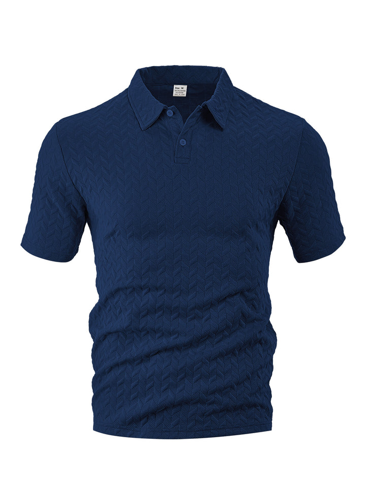 Men's structured short sleeve knit collar shirt with chevron pattern StylebySassy