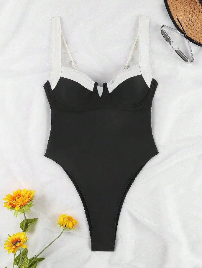 Women's Elegant High-Cut Swimsuit with Fashionable Strap Details StylebySassy