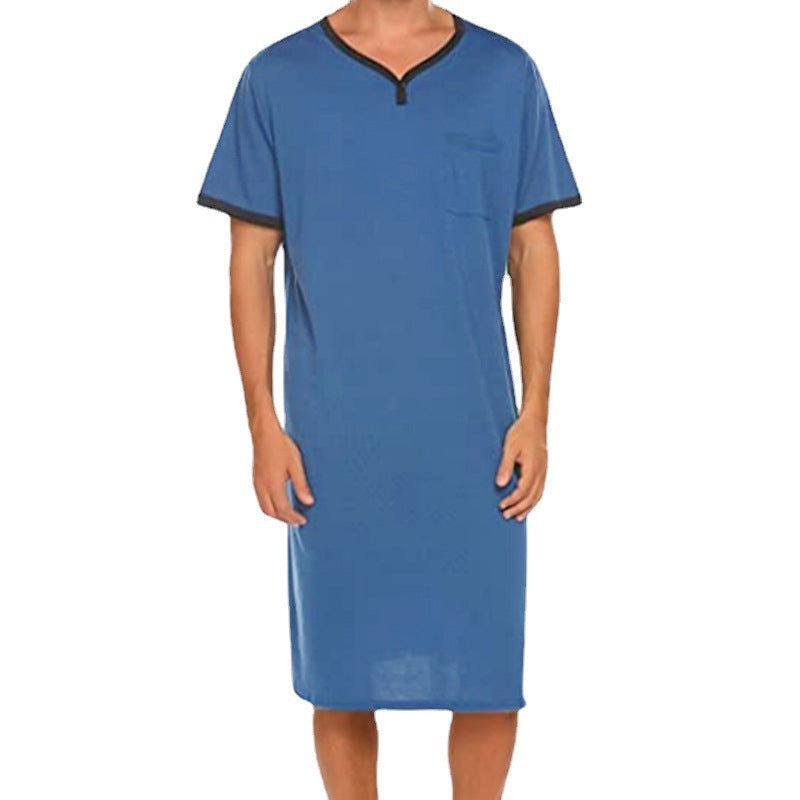 Men's long cotton sleep shirt with Henley collar StylebySassy