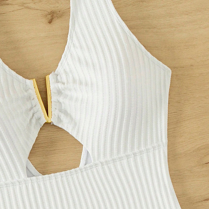 Women's One-Piece Swimsuit with Modern Cut-Out Design and Textured Fabric StylebySassy