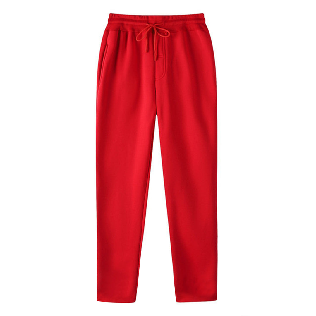 Men's straight-cut sweatpants made of mottled cotton blend with elastic waistband, drawstring, and side pockets StylebySassy