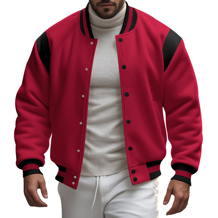 Men's nan College baseball jacket with snap button placket, ribbed collar and contrasting yokes StylebySassy