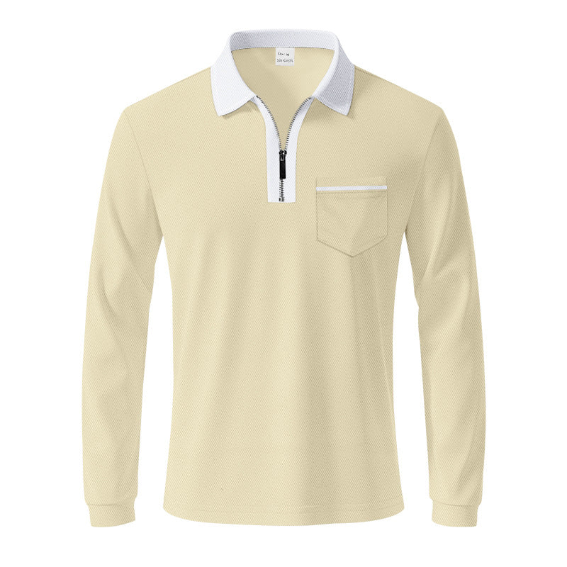 Men's long-sleeved polo with half zip, patch chest pocket, and fine structure jersey quality StylebySassy