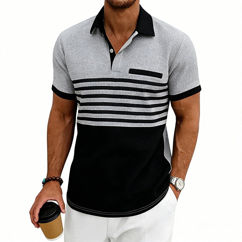 Men's Jacquard Polo with Block Stripes, Chest Cover and Cotton Mix StylebySassy
