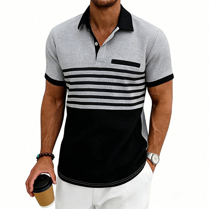 Men's Jacquard Polo with Block Stripes, Chest Cover and Cotton Mix StylebySassy