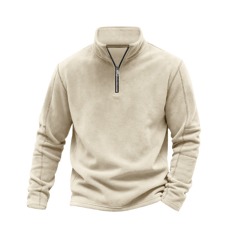 Men's lightweight fleece pullover with half zipper and stand-up collar StylebySassy