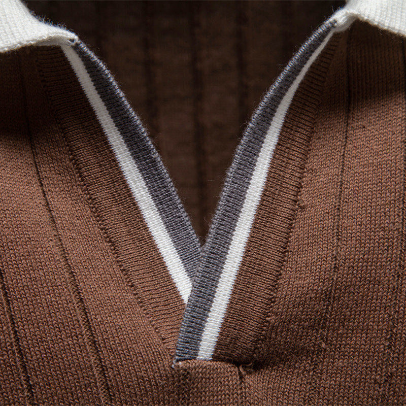 Men's short-sleeved fine knit polo with Kent collar and ribbed structure StylebySassy