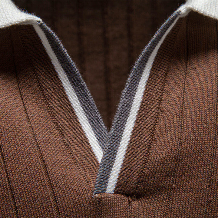 Men's short-sleeved fine knit polo with Kent collar and ribbed structure StylebySassy