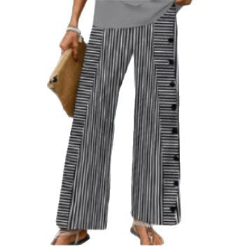 Ladies' wide Palazzo pants with vertical pinstripe look and side button placket StylebySassy