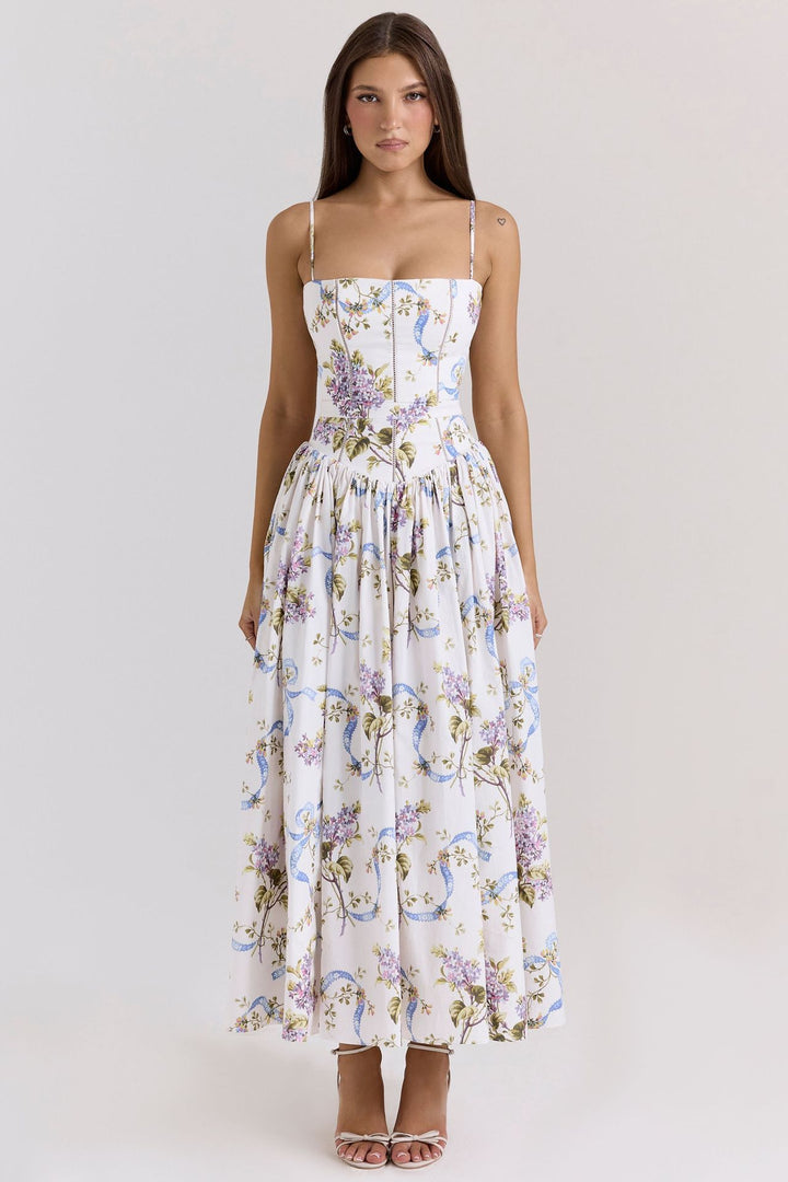 Women's tailored corset dress with spaghetti straps and voluminous circle skirt StylebySassy