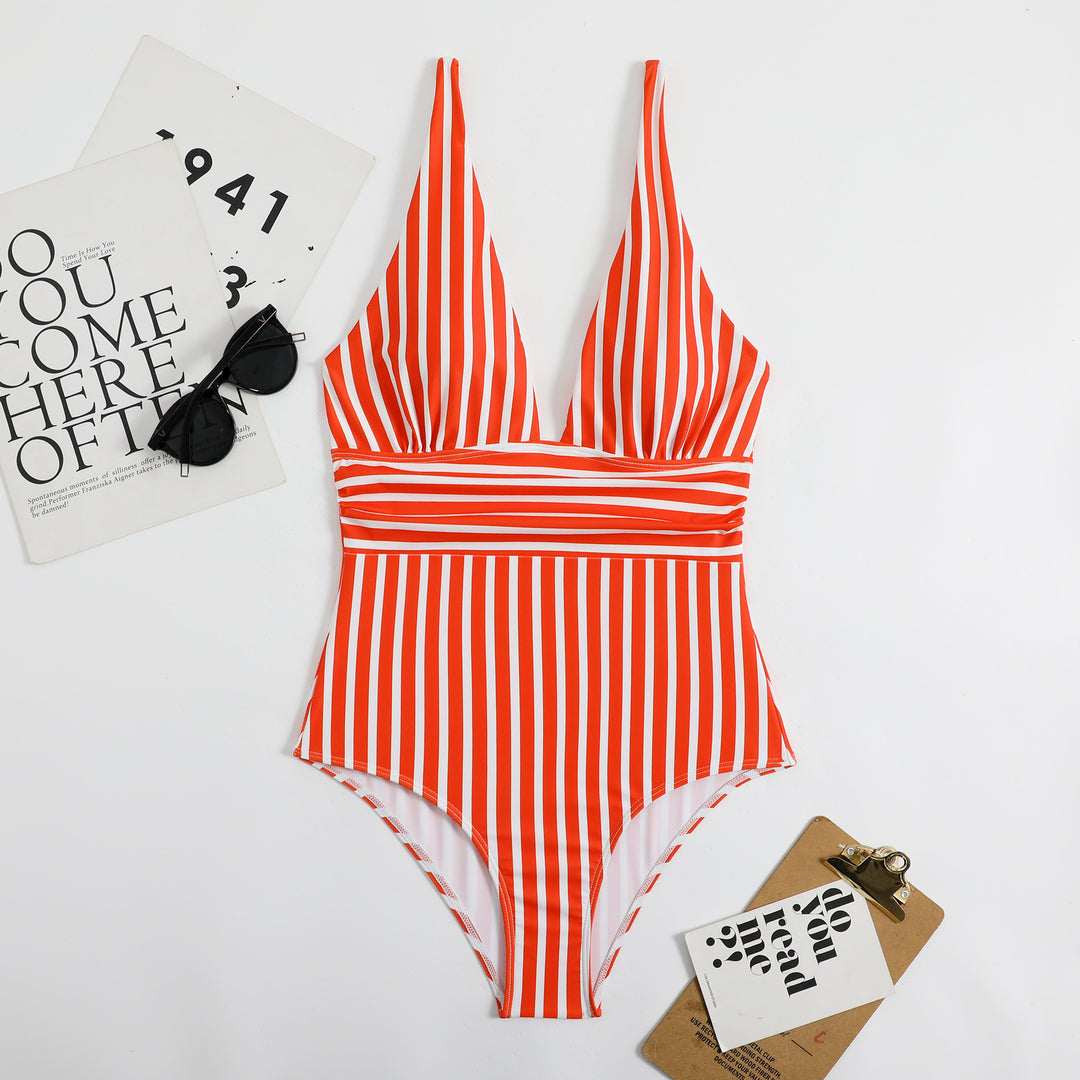 Women's One-Piece Swimsuit with Deep V-Neck and High-Cut Design StylebySassy
