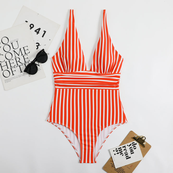 Women's One-Piece Swimsuit with Deep V-Neck and High-Cut Design StylebySassy