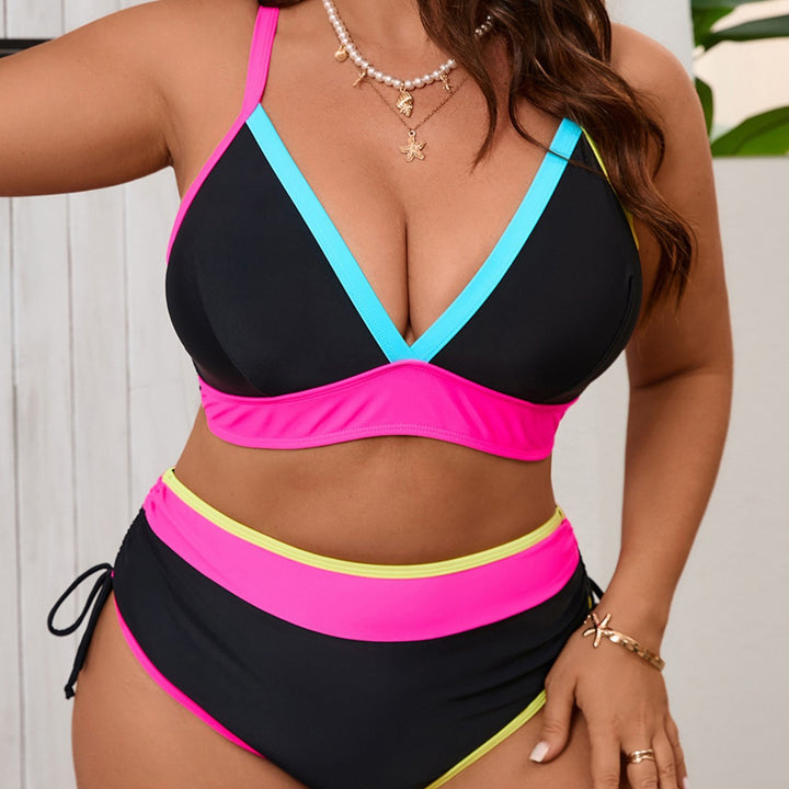 Women's sporty bikini set with high-waisted bottoms and trendy color contrast StylebySassy