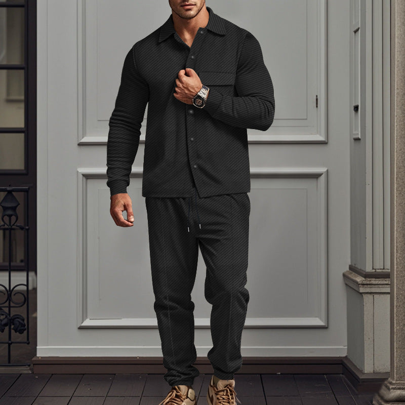 Men's finely structured shirt jacket and sweatpants set with a slim fit StylebySassy