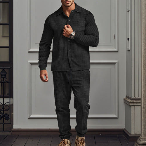 Men's finely structured shirt jacket and sweatpants set with a slim fit StylebySassy