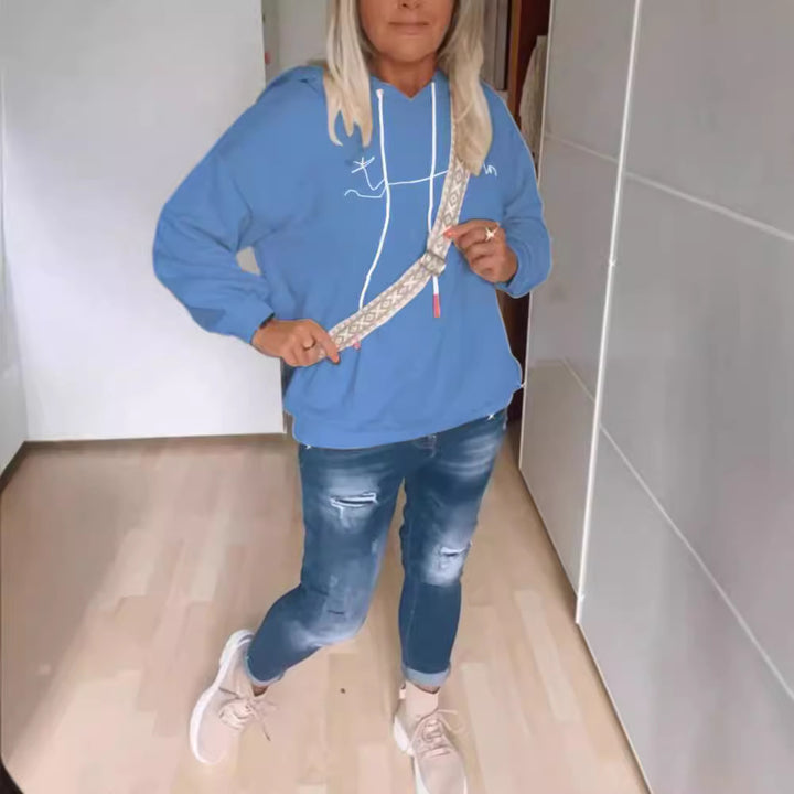 Women casual hoodie with minimalist line graphic, drawstring and ribbed hem StylebySassy