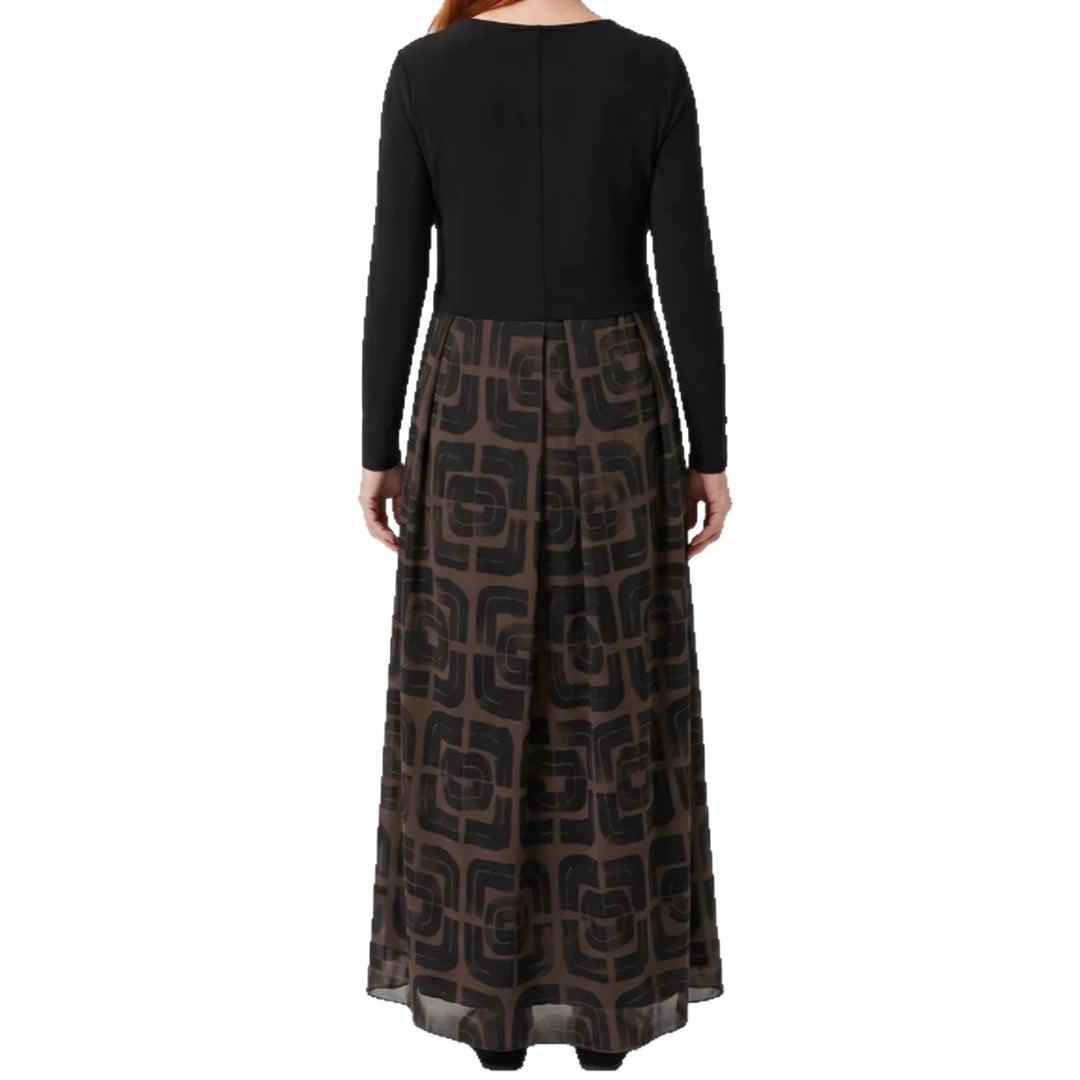 Ladies' V-neck Maxi Dress with Fitted Wrap Top and Transparent Patterned Overlay Skirt StylebySassy