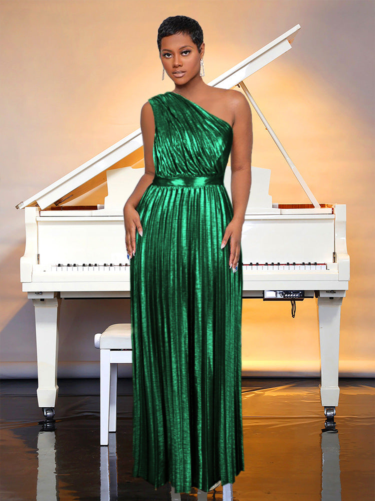 Ladies pleated evening dress with shimmering top StylebySassy