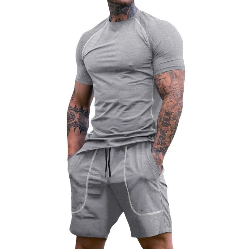 Men's a fitted leisure set made of elastic jersey with a short-sleeve shirt and drawstring shorts StylebySassy