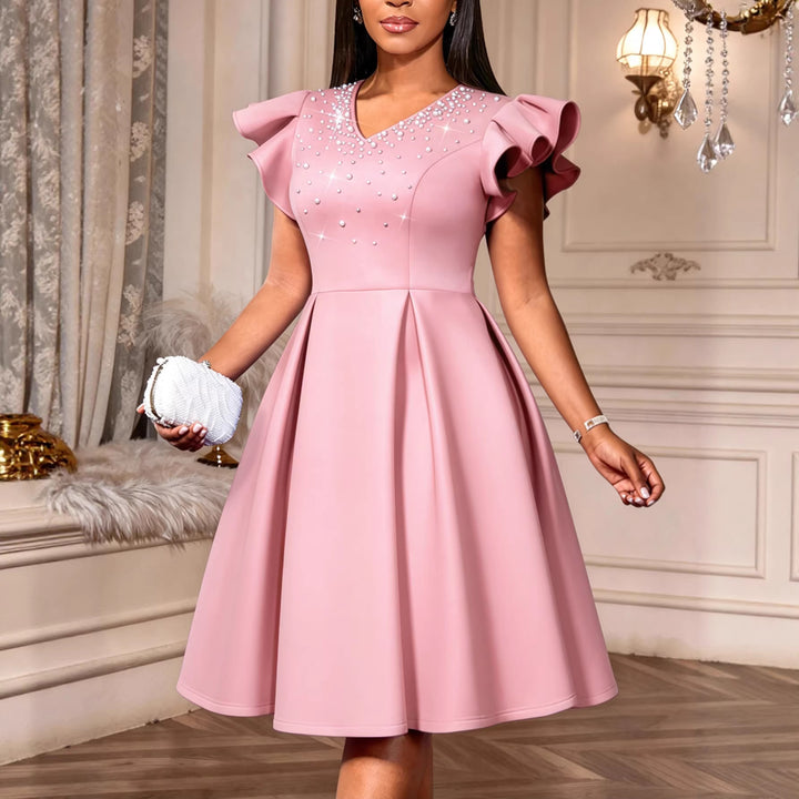 Women A-Line dress with shimmering pearls and voluminous sleeves StylebySassy