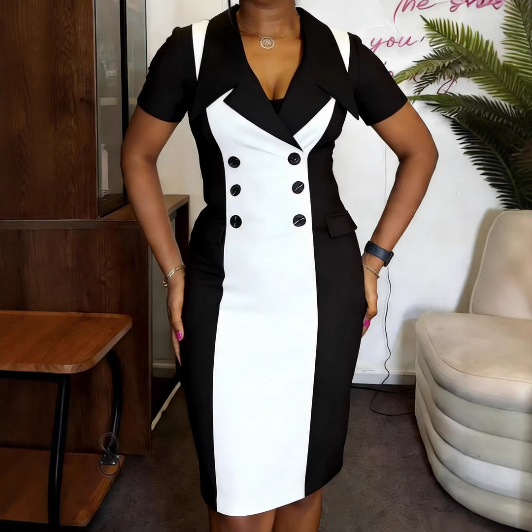 Women's Elegant Sheath Dress with Two-Tone Design and Tailored Accents StylebySassy