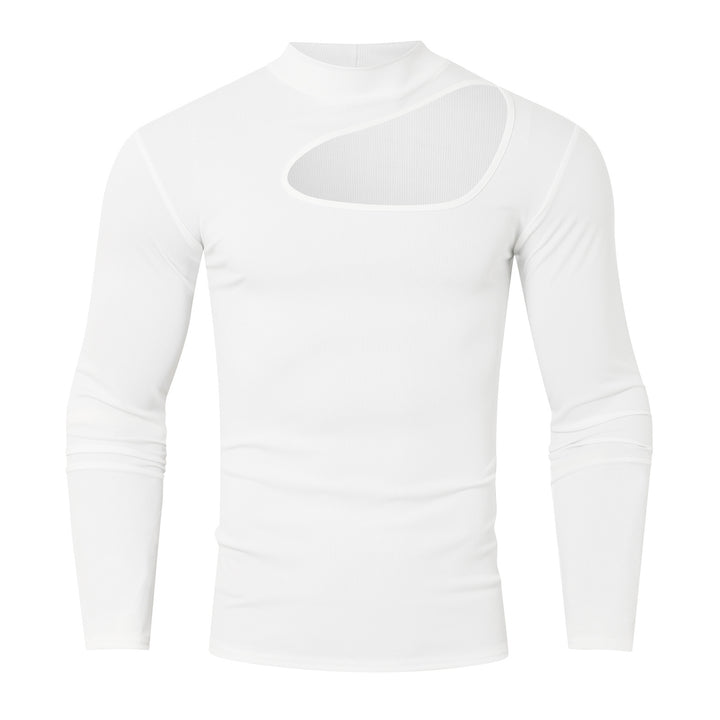 Women's fitted long sleeve top made of fine rib jersey with asymmetrical shoulder neckline and high collar StylebySassy